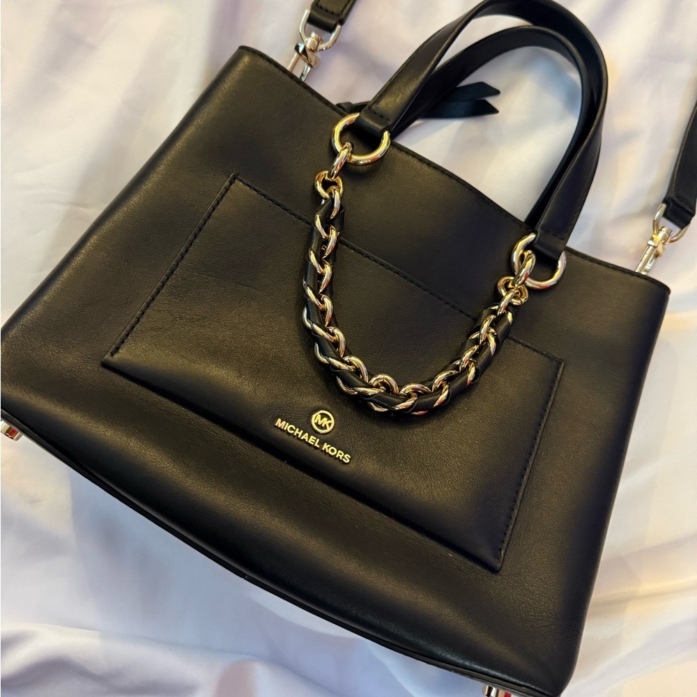 Michael Kors Black Leather Tote Bag messenger bag cece black gold hardware